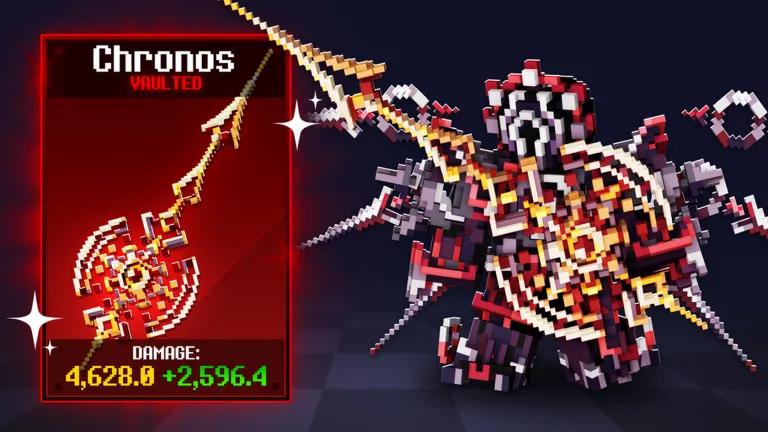 Pixel Blade Chronos vaulted weapon showcase with damage stats